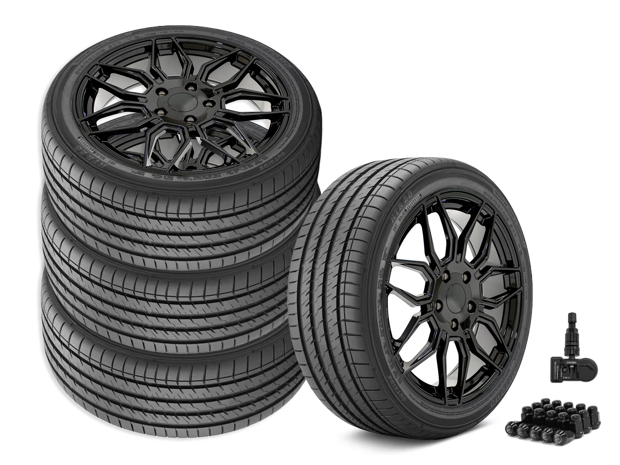 646710 2005-2013 C8 Spider stijl Staggered wiel & band set glans zwart