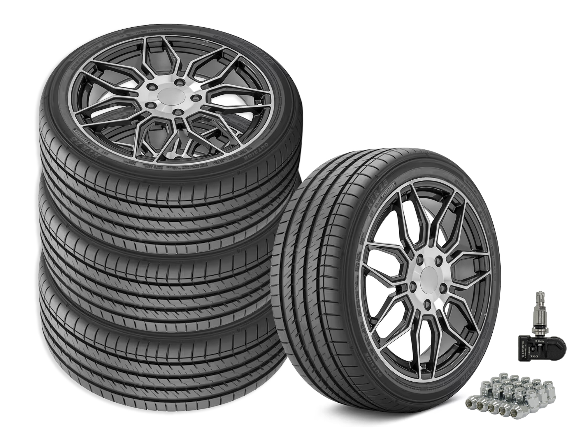 646711 2005-2013 C8 Spider stijl Staggered wiel & band set Gunmetal W/ Machined Lip