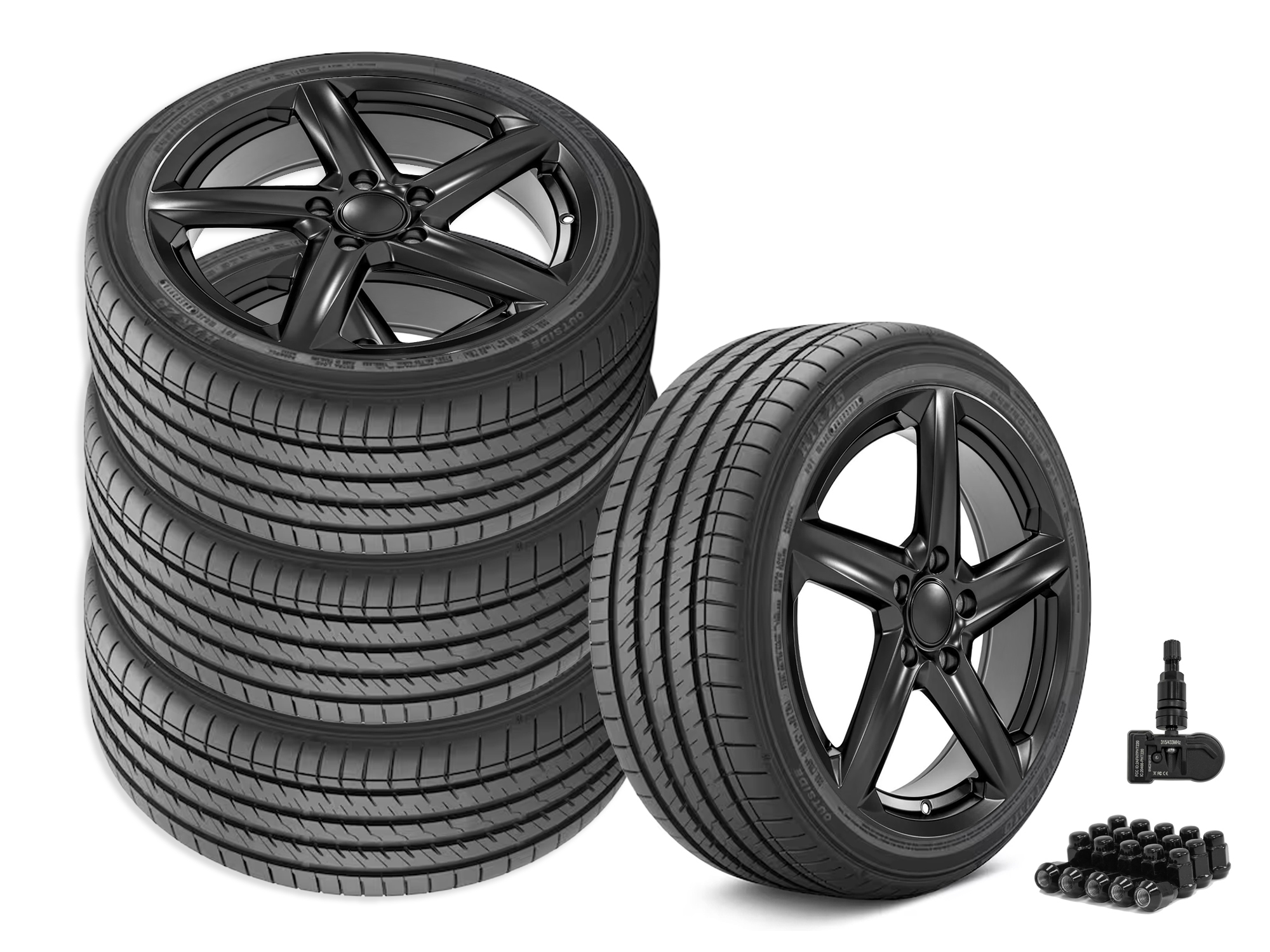 647304 14-19 C8 Z06 Wheel & Tire Kit Satin Black