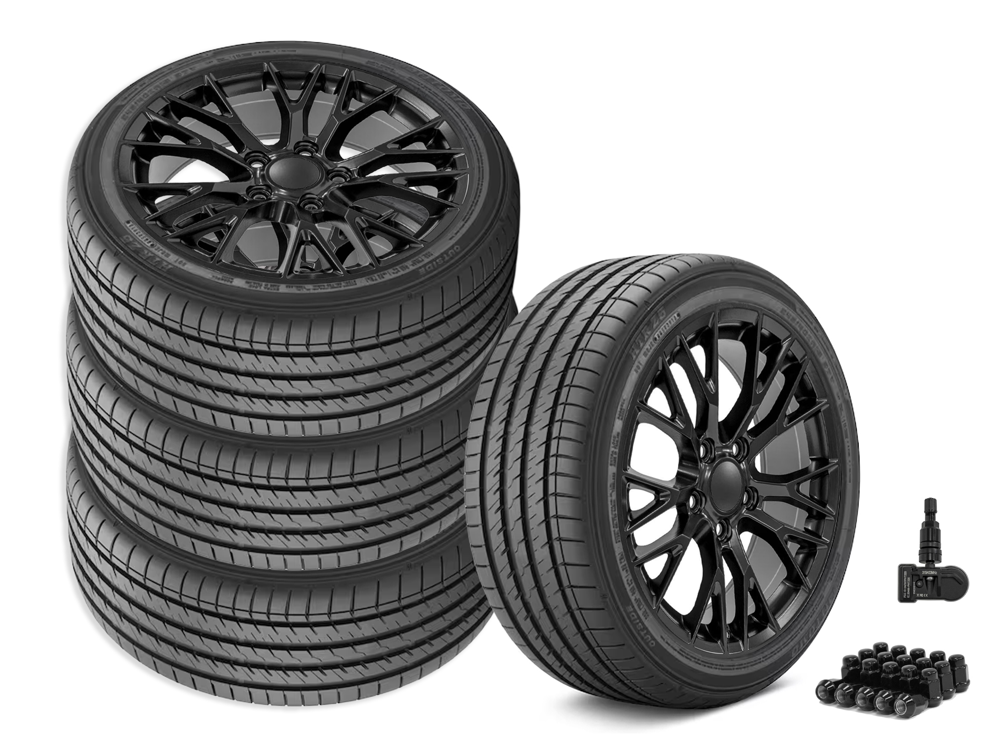647309 14-19 C7 Z06 Wheel & Tire Kit Gloss Black 19"&20"