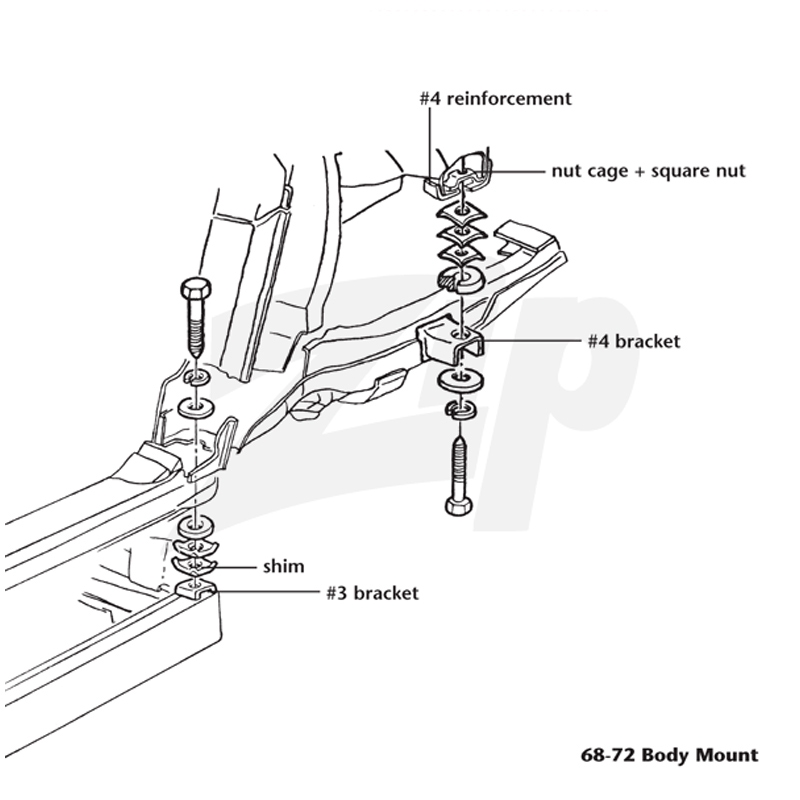 182044 64-67 #4 Body Mount Frame Bracket - Afbeelding 2